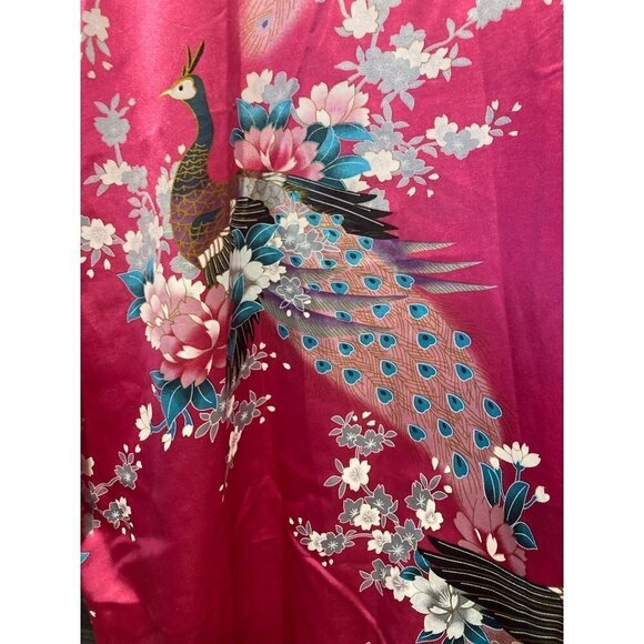 Zhi Cheng Patio Dress Caftan Peacock  Pink Floral Kimono Satin Pullover Size OS - Picture 4 of 5